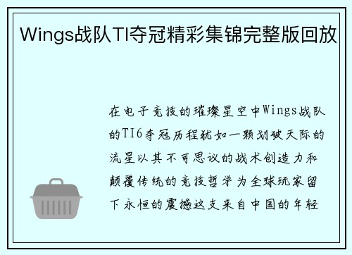 Wings战队TI夺冠精彩集锦完整版回放