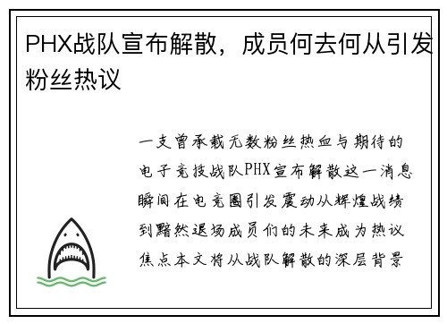 PHX战队宣布解散，成员何去何从引发粉丝热议