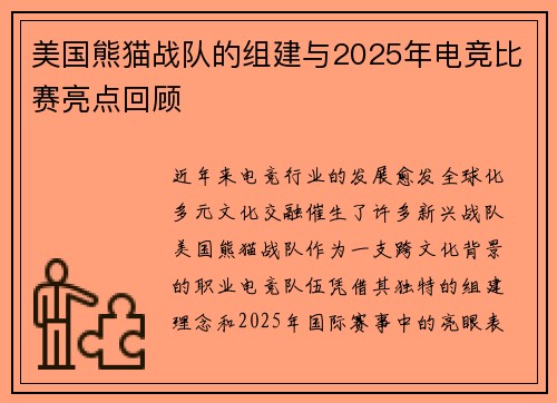 美国熊猫战队的组建与2025年电竞比赛亮点回顾